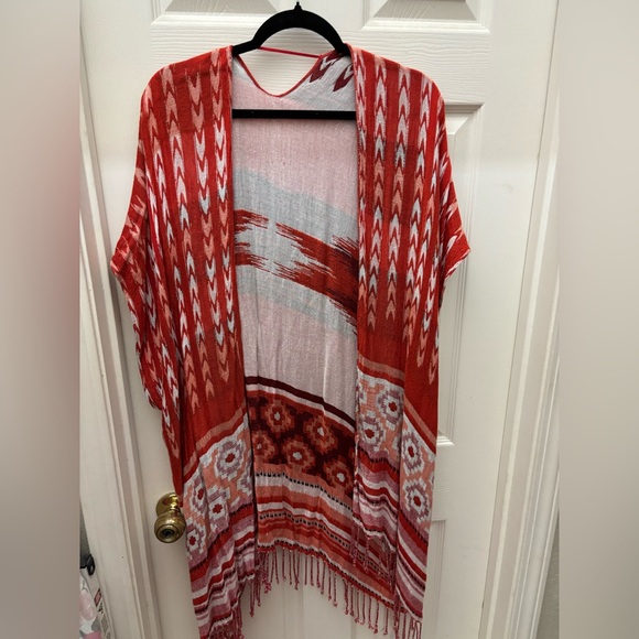 Ruff Hewn Other - Ruff Hewn Red and White Boho Kimono